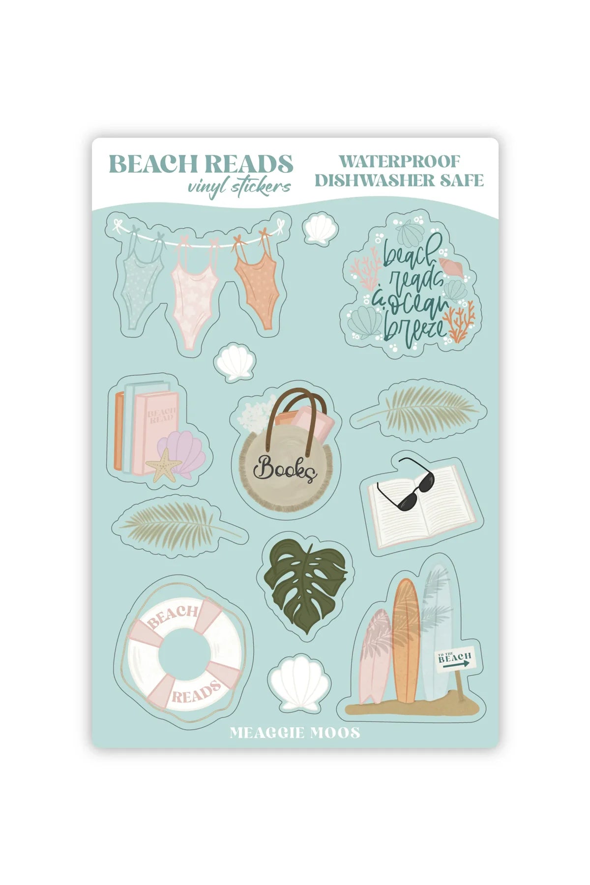 Beach Reads Bookish Summer Vinyl Sticker Sheet For Readers