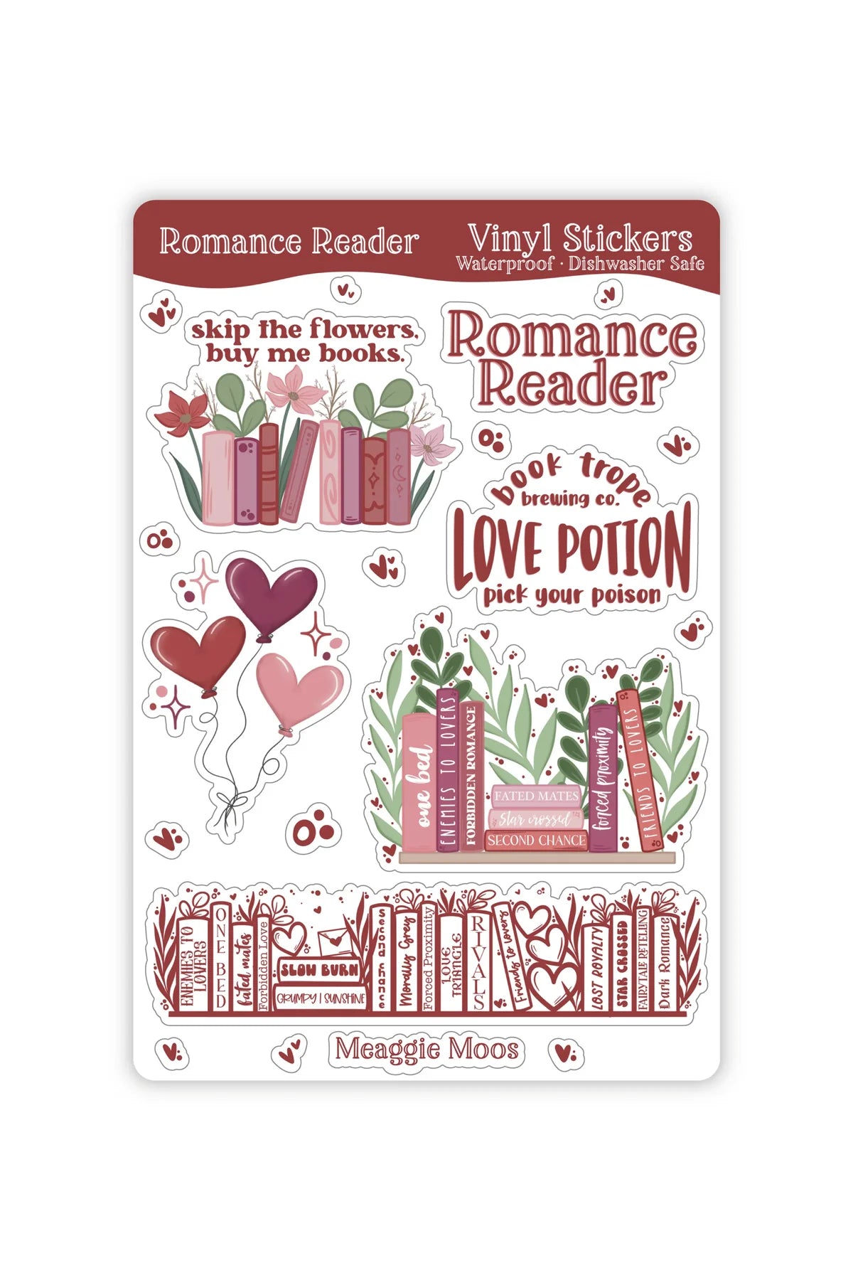 Romance Reader Vinyl Sticker Sheet For Book Lovers