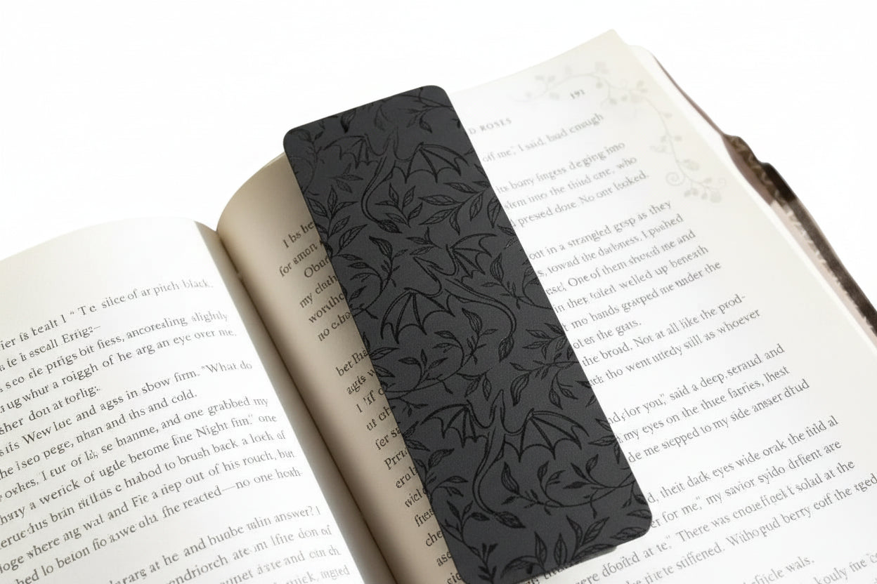 Black On Black Floral Dragons Foil Bookmark