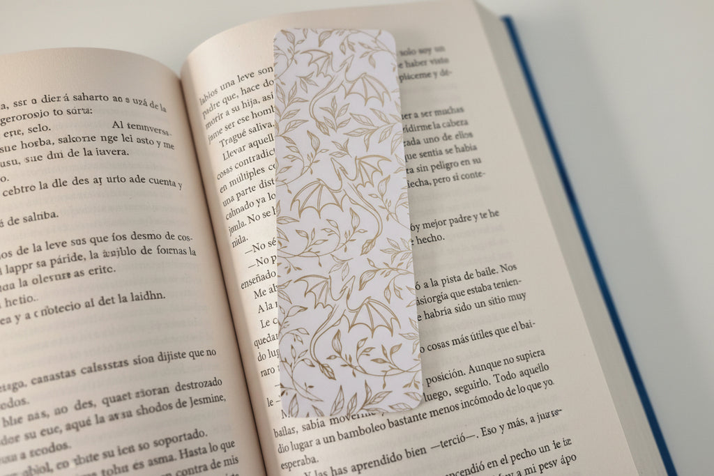 Gold Foil and White Floral Dragons Foil Bookmark