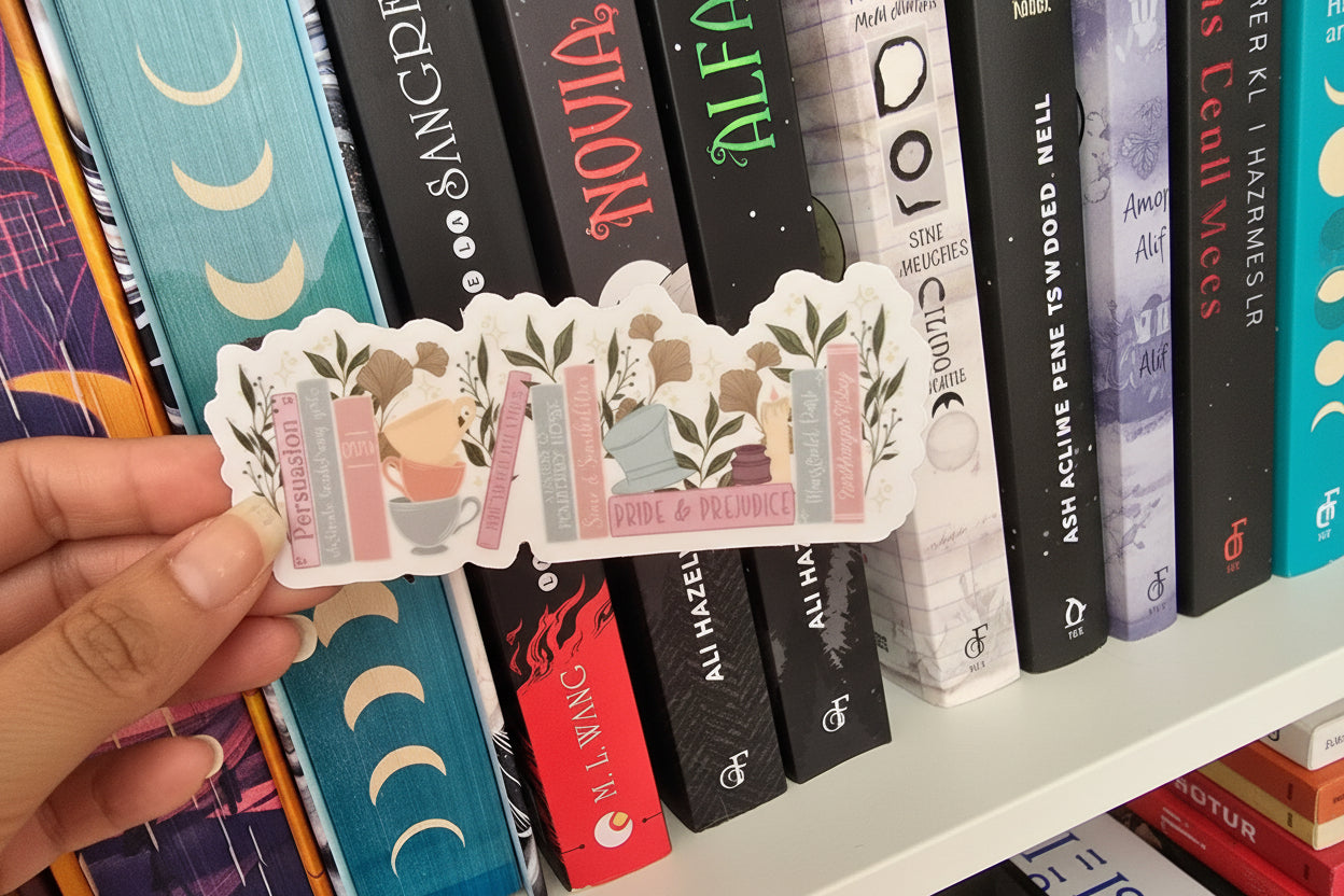 Jane Austen Bookshelf Waterproof Sticker