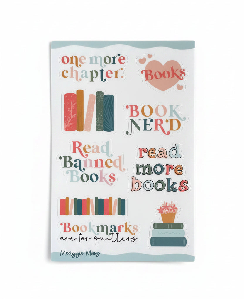 Book Nerd Bookish Waterproof Vinyl Sticker Sheet